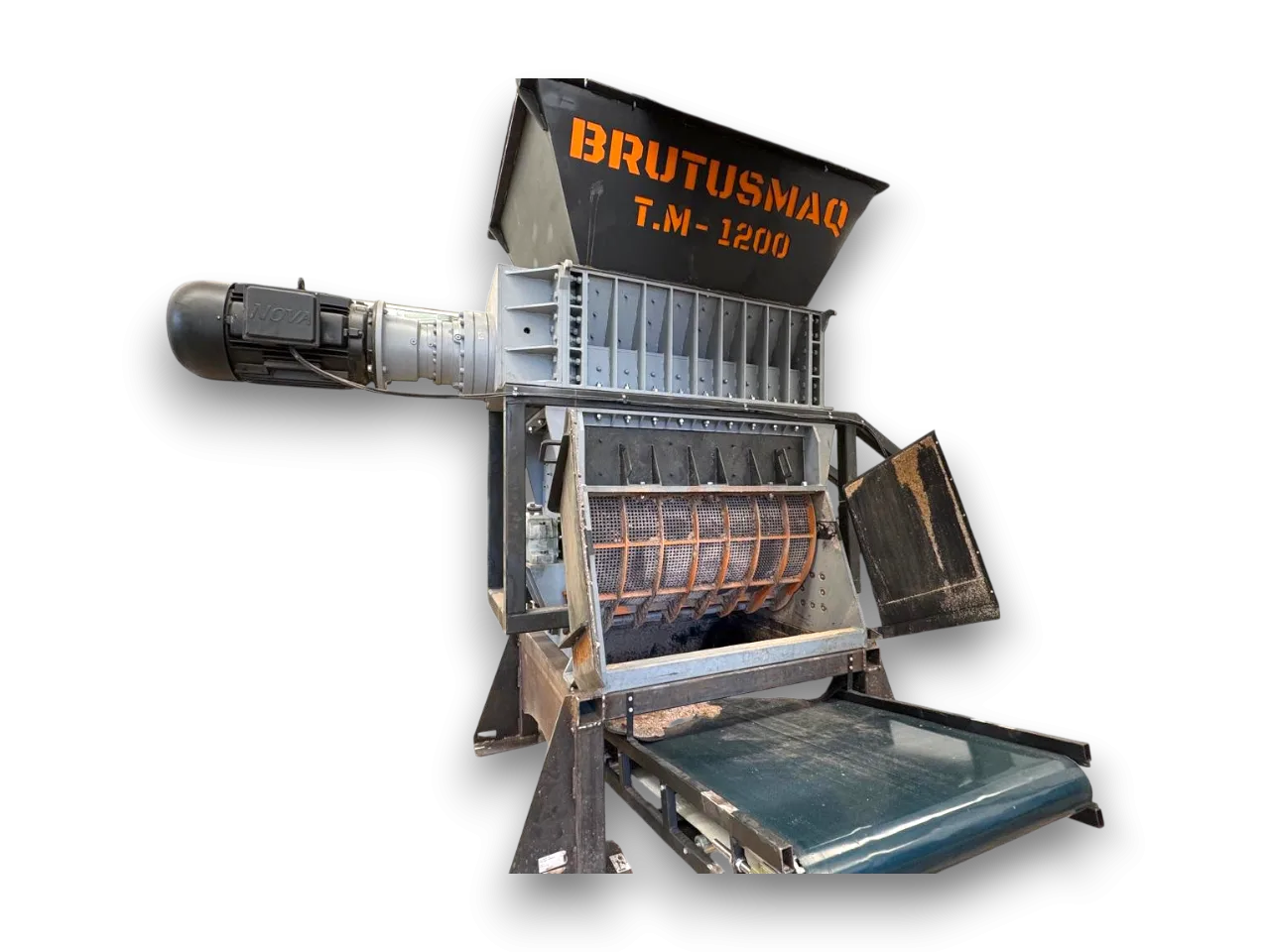 Triturador e moinho BRUTUSMAQ &mdash; vista frontal com compartimento aberto &mdash; TM-1200