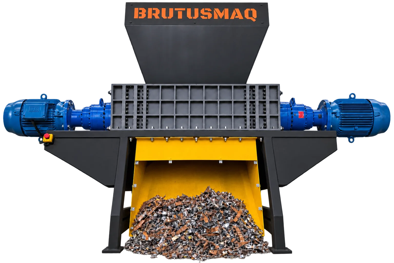 Triturador shredder de duplo eixo BRUTUSMAQ, imagem ilustrativa da linha TRX &mdash; vista de apresenta&ccedil;&atilde;o &mdash; TRX150